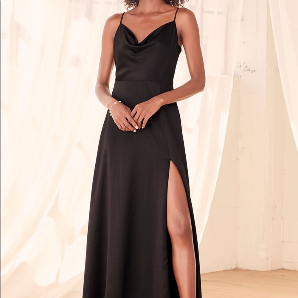 Black satin slip dress